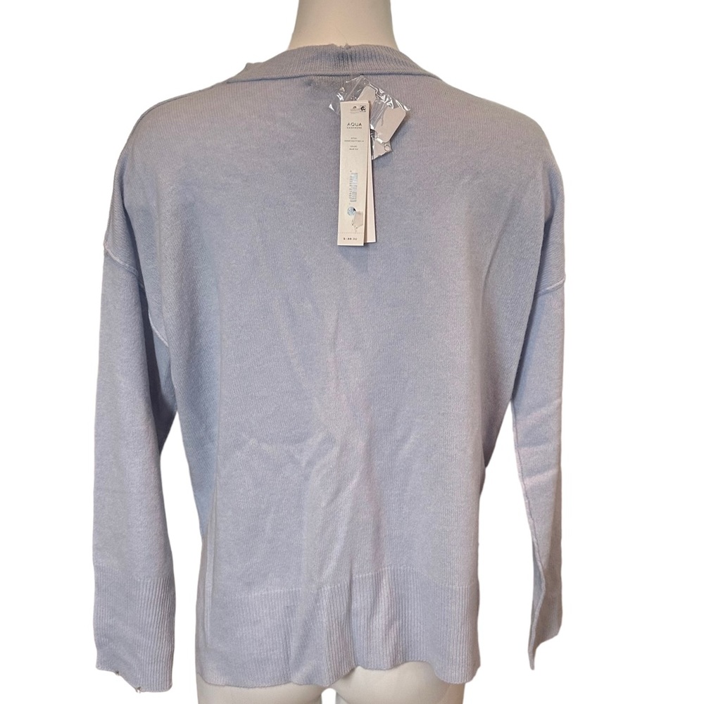 NWT Aqua Cashmere Pocketed 100% Cashmere Blue Pullover Sweater XS - Picture 5 of 6